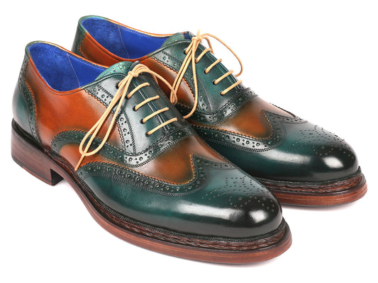 Paul Parkman Wingtip Oxfords Goodyear Welted Green & Tobacco