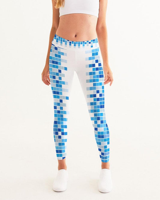 Womens Leggings / Blue And White Mosaic Squares Print
