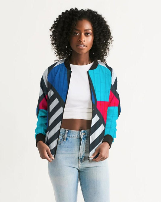Gridline Colorful Style Womens Bomber Jacket