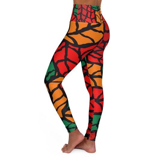 Women Leggings, Red And Green Autumn Leaf Style Fitness Pants